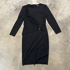 Ralph Lauren Dress Womens 6 Black Jersey Knit 3/4 Sleeve Metal O Ring Sheath