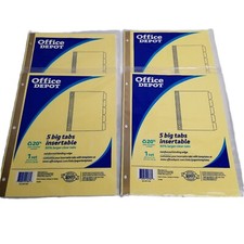 4 Packs NEW Office Depot 5 Tab Insertable Dividers Clear Reinforced Binding Edge