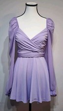 Lucy In The Sky Mini Dress Puff Sleeve Chiffon Wrap Purple Size M Coquette Fairy
