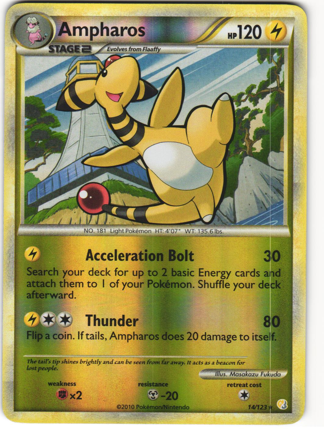 Ampharos Reverse Holo Pokemon TCG HeartGold & SoulSilver 14/123 LP