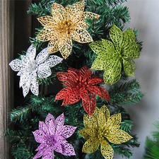 10Pcs Christmas Glitter Hollow Flower Decoration Flowers for Christmas Trees New
