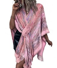Color Gradient Open Front Women Sweater Poncho Cape Coat Blanket Shawl Wrap