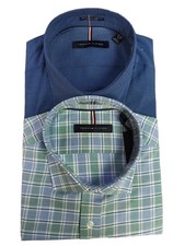Tommy Hilfiger Men's 2 pack Button Up Dress Shirt Navy/Green Plaid 17-17.5 34/35
