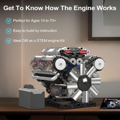 Technik V8 Zestaw silnika Klocki Silnik Klocki zaciskowe Silnik benzynowy Zestaw silnika - Zdjęcie 6 z 12