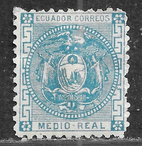 HICK GIRL- MINT ECUADOR STAMP   SC#9  1872  COAT OF ARMS    G853
