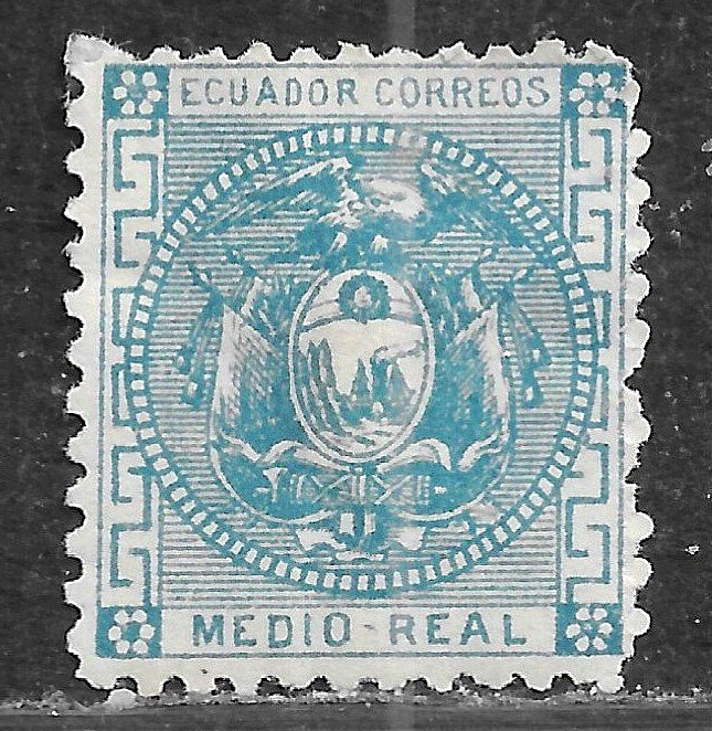 HICK GIRL- MINT ECUADOR STAMP   SC#9  1872  COAT OF ARMS    G853