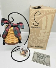 Longaberger 2000 Noel Bell W/ Plaid tie on and Wrought Iron Bell Hanger with Box