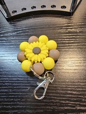 Handcrafted Beaded Flower Keychain Yellow Brown Beads