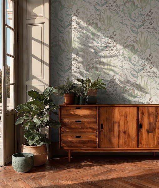 Vliestapete Blumen BläTter Tropisch Floral Weiß GrüN Braun 79009-2 (5,24€/1Qm)-image