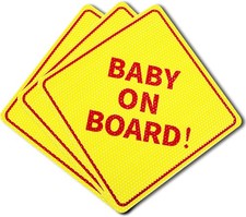 3Pcs 5" by 5" Baby On Board Sticker for Car, Truck or Van - Color: Red Sticker
