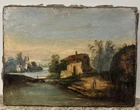 French School 18th 19th Century Lake Landscape Oil Painting on Canvas