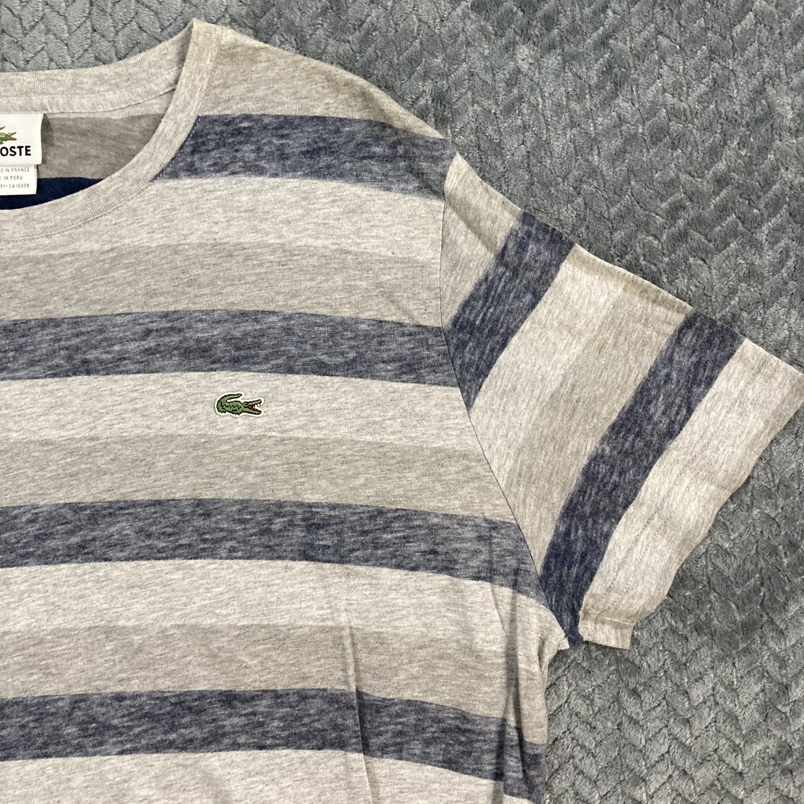 Lacoste Men’s XXL Blue Gray Striped Short Sleeve T-Shirt Cotton Logo Preppy thumbnail 5
