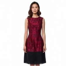 NWOT Oscar de la Renta Burgundy and Black Midi Dress size6