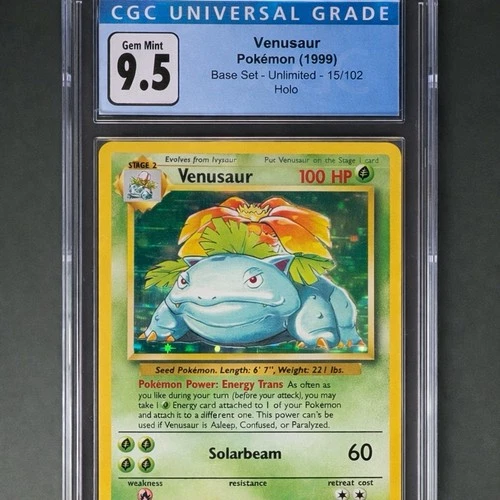 Pokémon Venusaur 15/102 Base Set Holo Rare CGC 9.5 Graded 1999 English