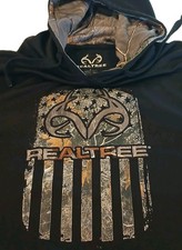 Realtree Hoodie Mens Large Black Camo Lined Pullover Hunting Deer
