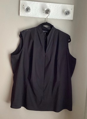 Ming Wang Mandarin Collar Sleeveless Zip Front Cotton Blend Blouse Black 1X $150