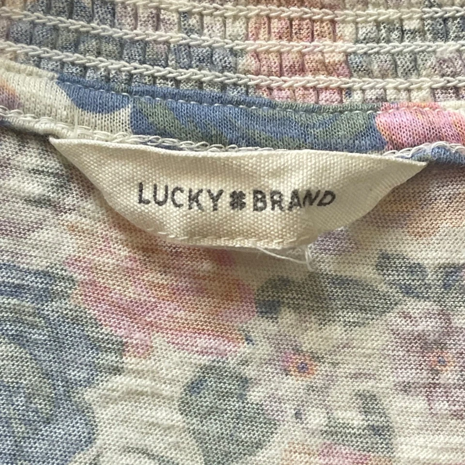 Camiseta sin mangas Lucky Brand para mujer talla L manga acampanada floral borla volantes cuello en V Foto 4 de 4