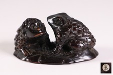 Japanese Wooden Frog & Kappa Netsuke 1.9inch Inro Ojime Figurine Marked Nissho