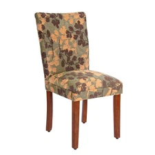 Classic Parsons Dining Chair In Brown Textured Fabric With Dark Walnut Legs