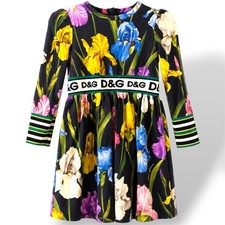 DOLCE & GABBANA GIRLS FLORAL IRIS DRESS BLACK LONG SLEEVE SIZE 5 YEARS 107/113CM
