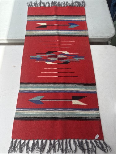 1940s era Chimayo Weaving 40 x 18.5 Blanket Rug Vintage Geometric Southwestern