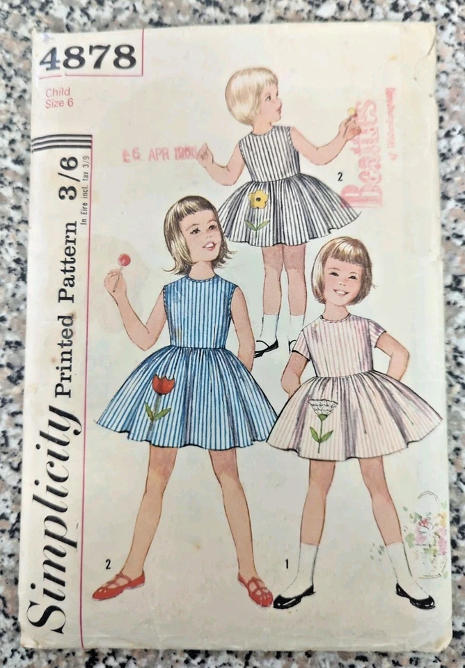 Vintage 1950s Simplicity 4878 Girl's Dress Printed Sewing Pattern Size 6 - Image 2 of 3