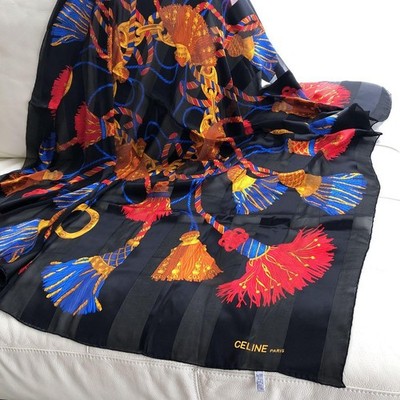 Celine Silk Scarf 137cm Square Unused Black Vintage Accessories