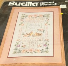 NIP WATCH OVER ME Stamped Cross Stitch Kit GOD BIRDS SAMPLER 10x16 EZier TO DO