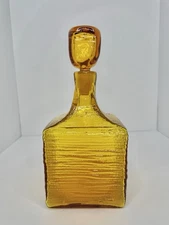 HTF Vintage MCM Blenko Glass 6224L Strata Decanter In Jonquil W/stopper