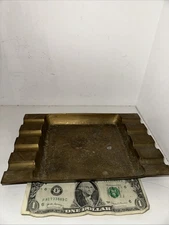 MCM Vintage Brass Cigar Ashtray Round Holder Retro Home Decor Large Heavy 8.75 L