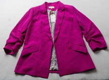 Skies Are Blue Women's Shirred Sleeve Silky Blazer CN6 Voilet Magenta Small