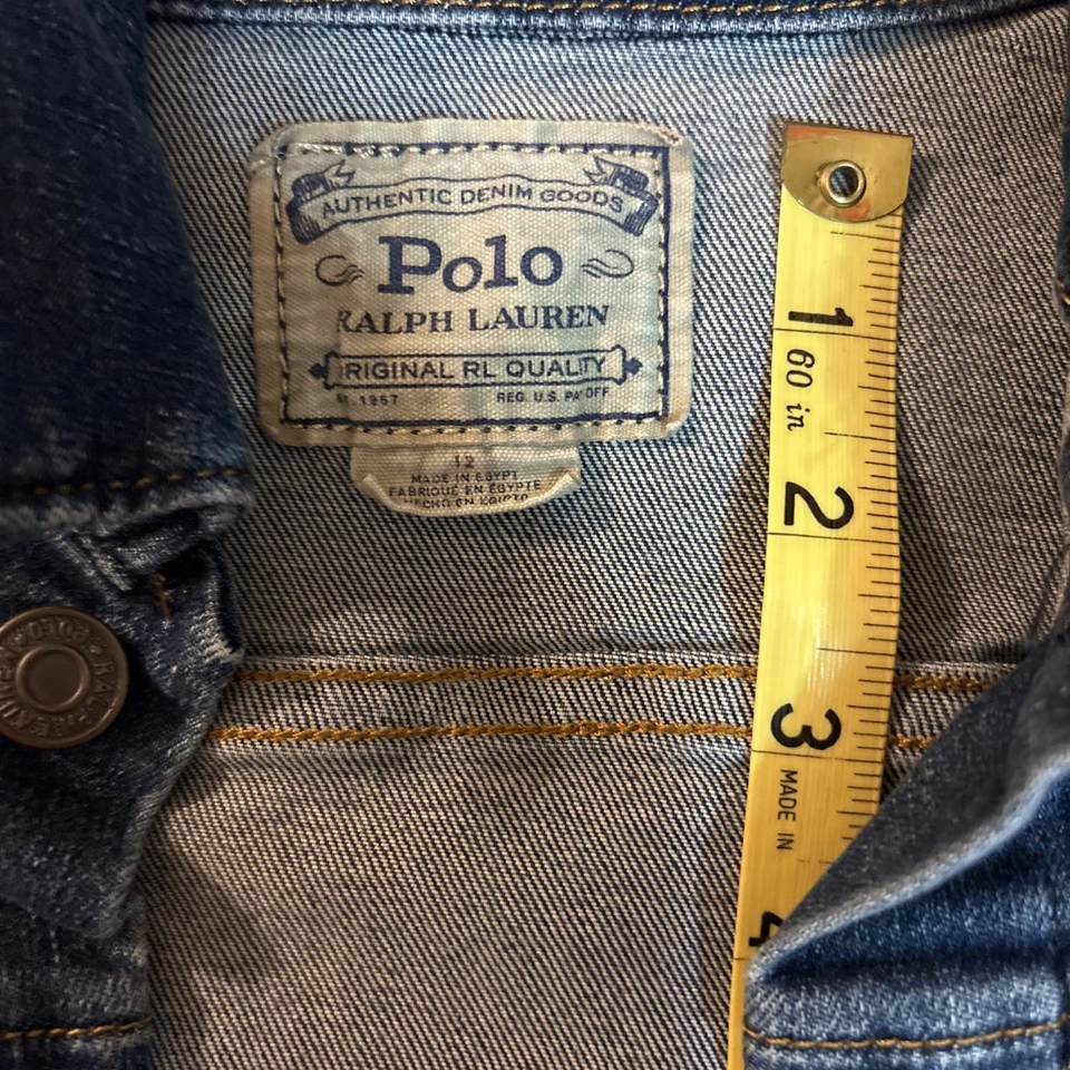 Polo Ralph Lauren Girls Button Up Denim Trucker Jacket Size 12 Collared Pockets - Image 2 of 4