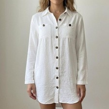 SHEIN white collared shirt dress tortoise button detail – M