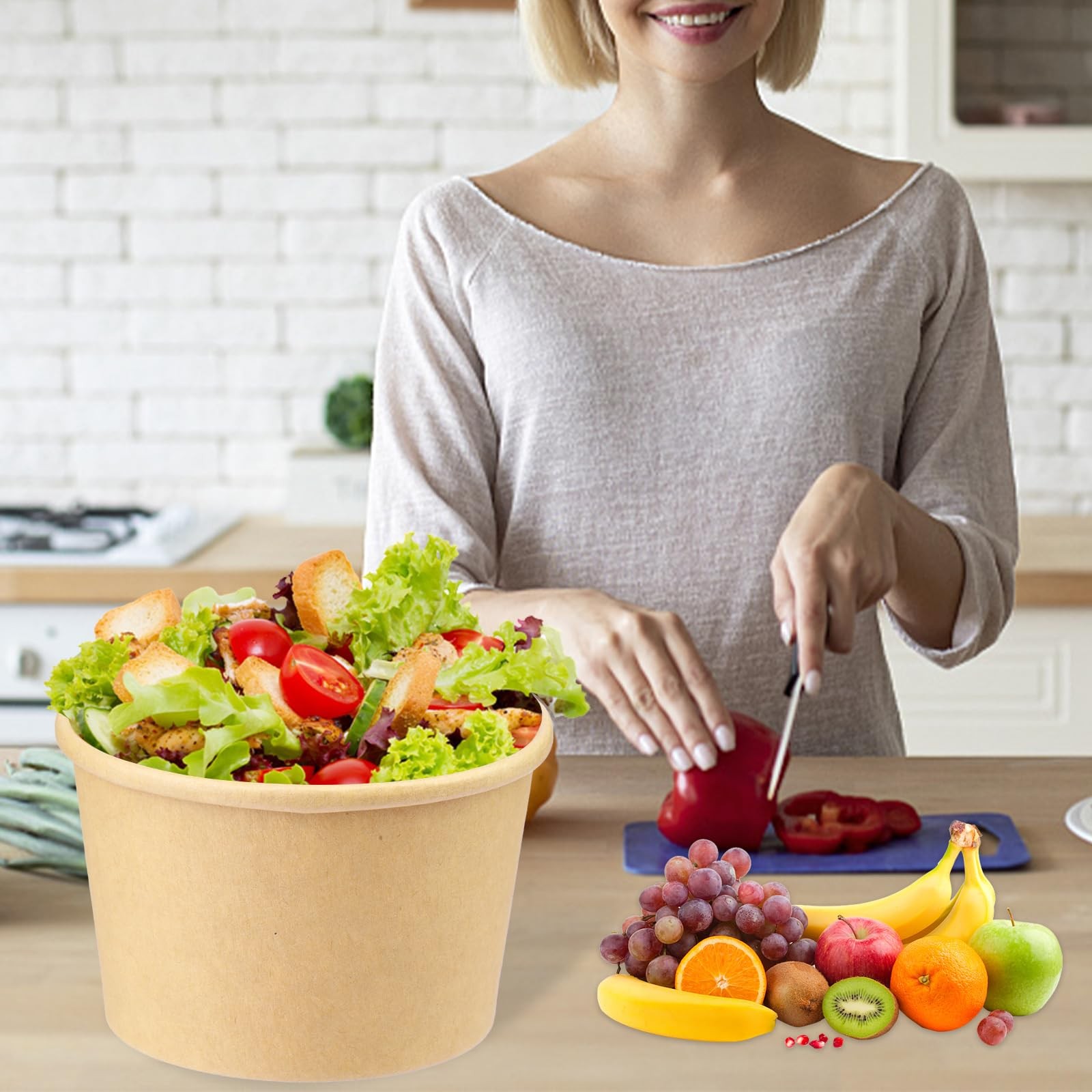 Wuadua 8 oz 75 Pack Paper Soup Containers with lids, Disposable Kraft Food Cups,