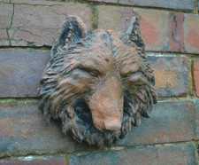 Wolf Plaque Handmade Garden Ornament Hanger Terracotta Paint Finish