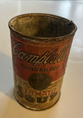 Empty can with label ''Campbell's TOMATO SOUP 10-1/2 OUNCES'' circa 1920's-1930's