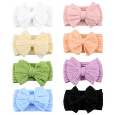 chiduerm 8 Pcs Baby Bows Headbands Soft 1 Count Pack of 8 , 8 Color-Light