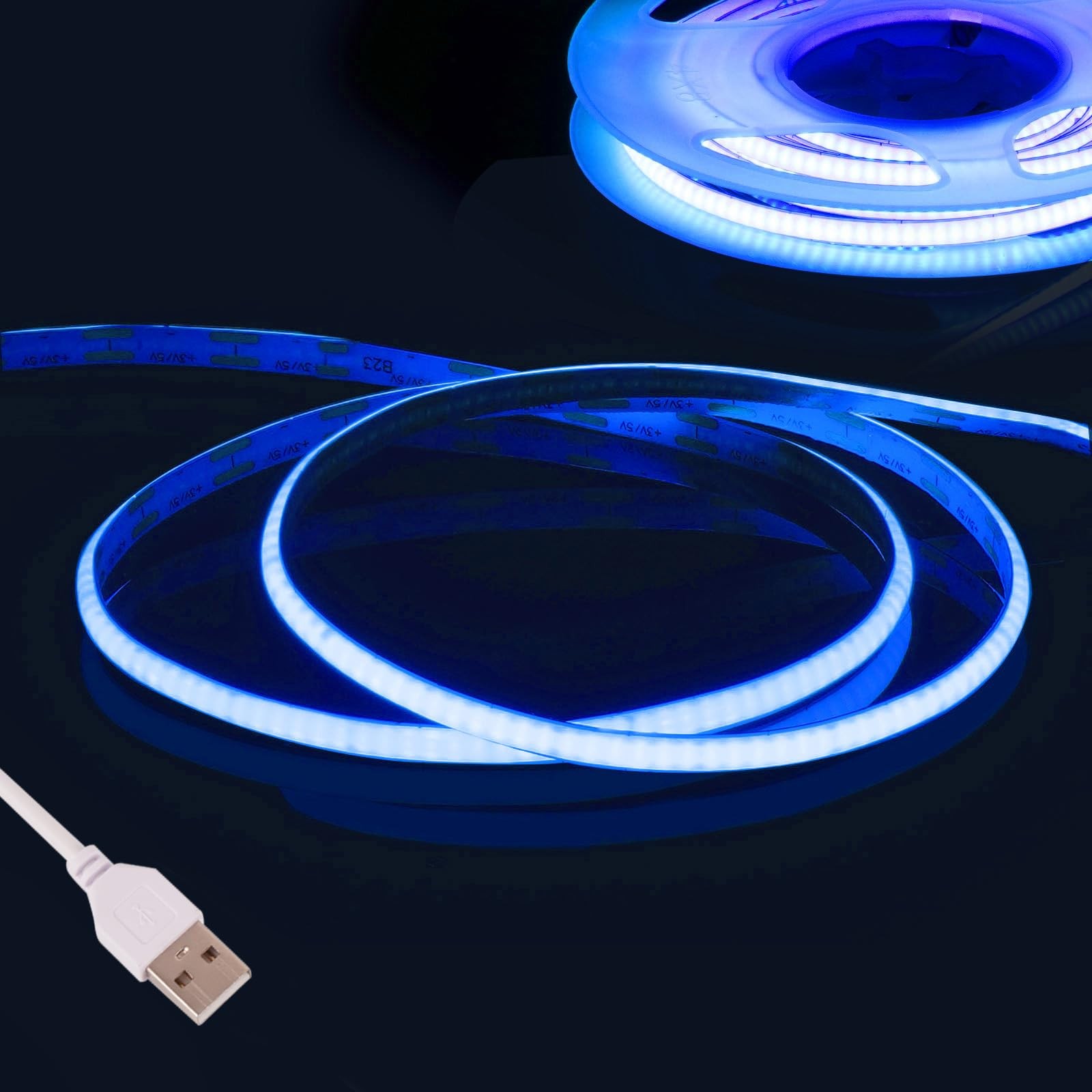 Ruban LED COB bleu 3m pour ambiance cinéma derrière votre TV et éclairage de chambre USB