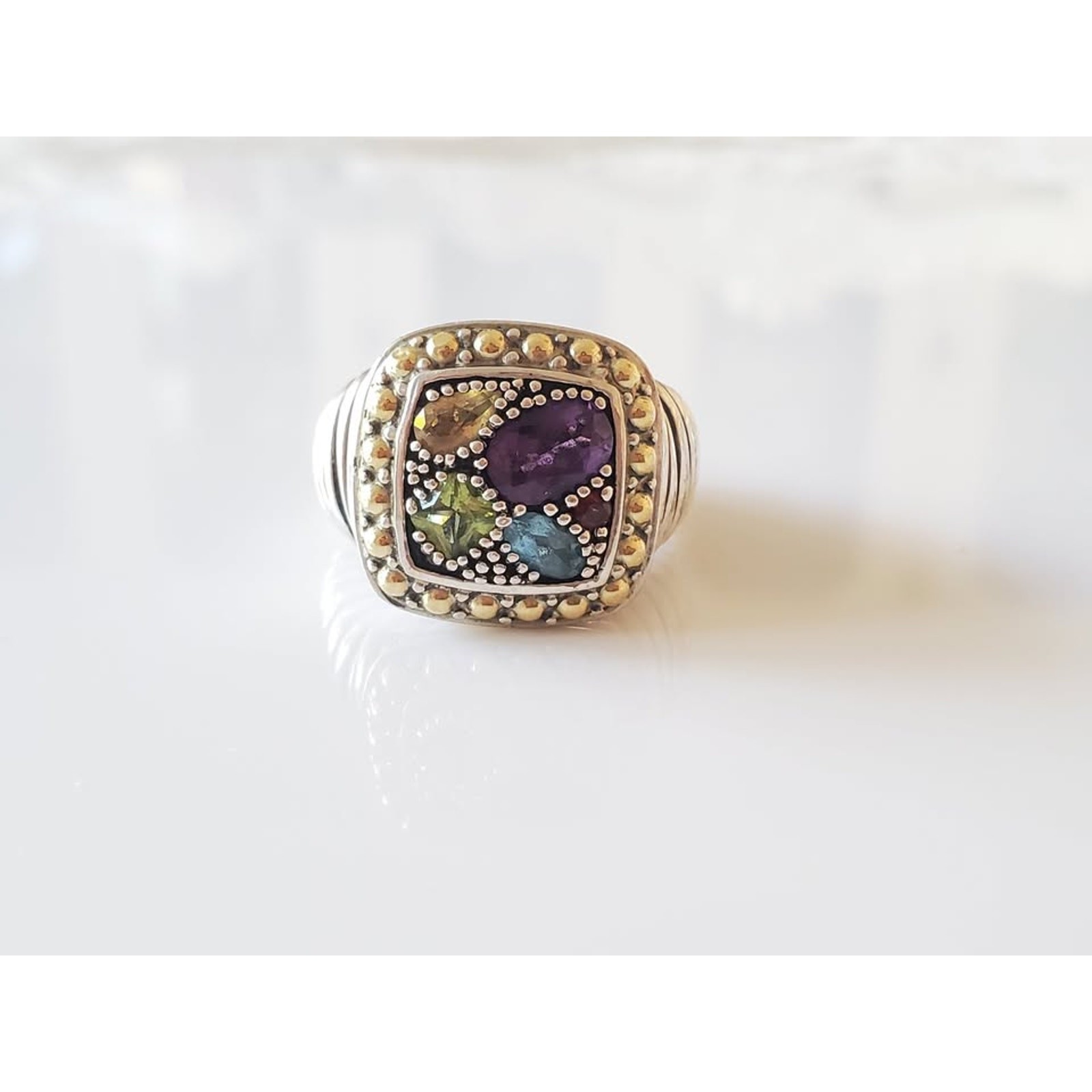 EFFY Sterling Silver 18k Gold Multi Gemstone Ring 1.59 TCW