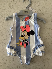 M&S Baby Girls Minnie Mouse Swimsuit 0-3 Months NWT UPF 50+ Sun Smart Blue Strip