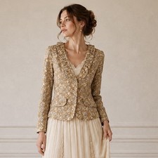 Banana Republic Ruffle 100 Cotton Floral Blazer Jacket Size Medium Tan Read