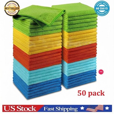 50PCS Microfiber Cleaning Cloth Towel Rag Car Polishing Detailing No-Scratch 