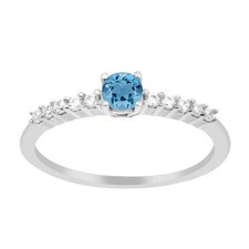 Round Shape Swiss Blue Topaz 925 Sterling Silver Solitaire Accents Women Ring