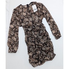 ZARA Metallic Floral Print Ruched Mini Dress Women's Size XS
