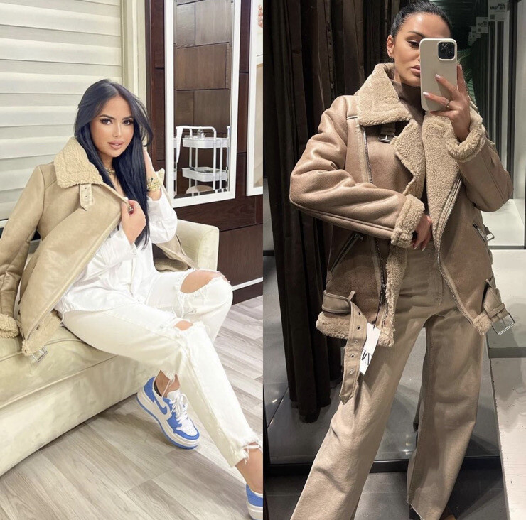 bajra ライダースジャケット (sheep skin) M(2) ベージュ ZARA NEW WOMEN FAUX LEATHER SHEARLING DOUBLE-FACED BIKER TAUPE