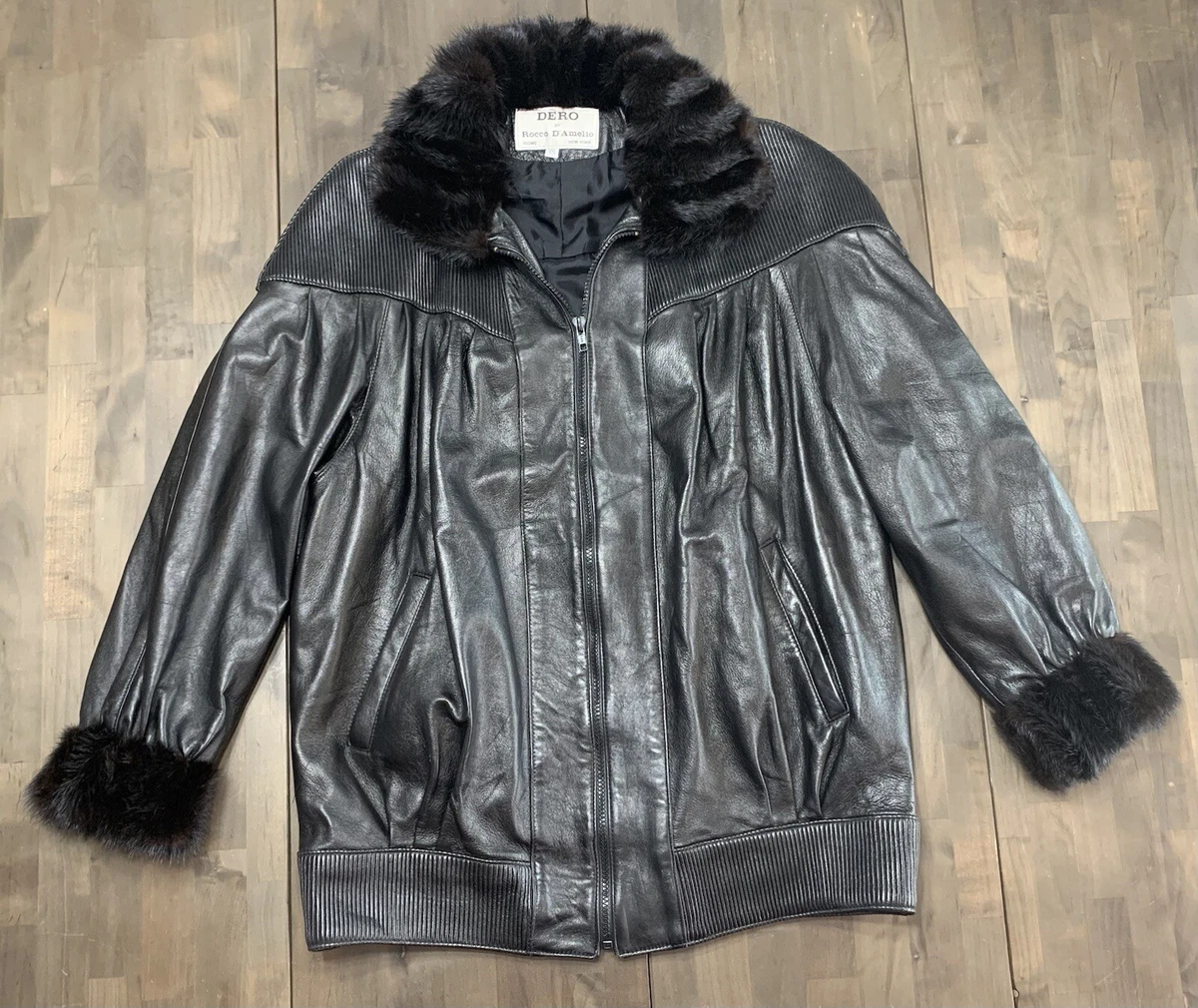 DERO by ROCCO D'AMELIO BLACK Leather Coat XS/S Gorgeous JACKET Fur Trim u0026  Collar | eBay
