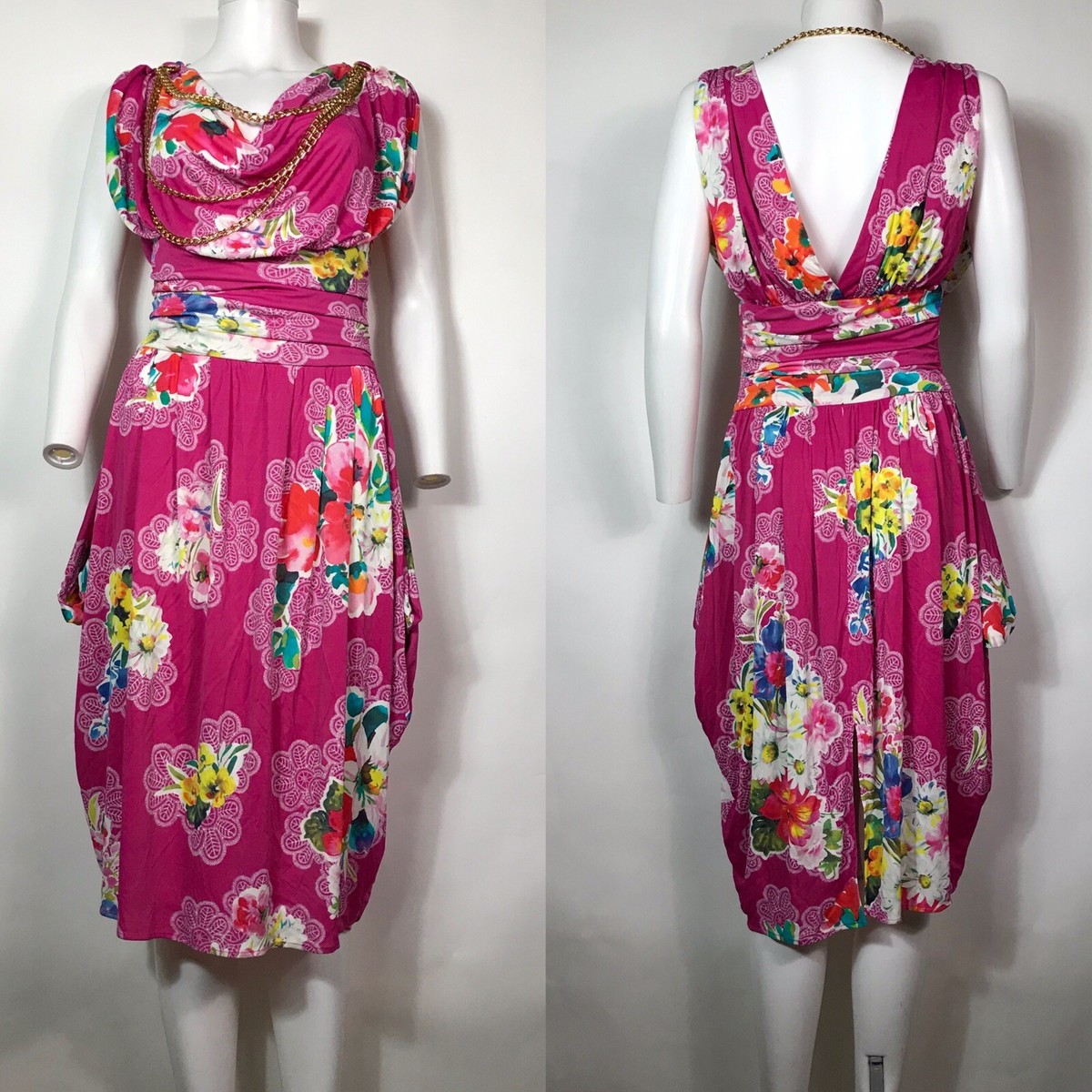 Vtg Dolce & Gabbana D&G Pink Floral Gold Chain Dress M | eBay