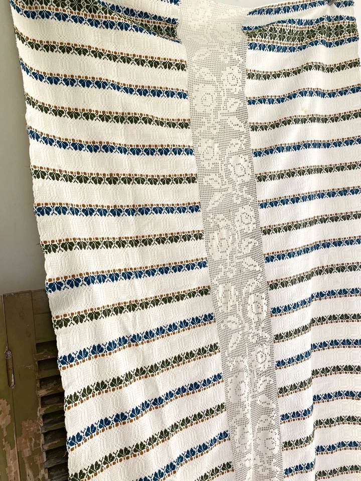 Art Déco LARGO DAMASCO Francés Algodón PANEL FILETE ENCAJE entredeux c1930 Foto 3 de 4