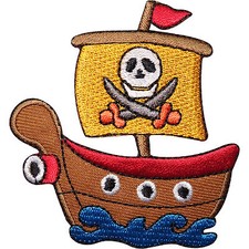 Pirate Ship Embroidered Iron / Sew On Patch Skull and Cutlass Flag Clothes Badge