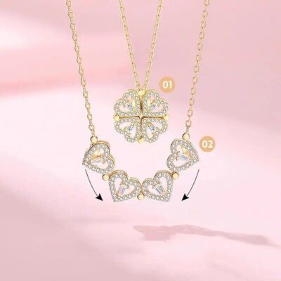 Magical Four Leaf Clover Necklace: 2-in-1 Heart Pendant Design | 14K Gold Plated